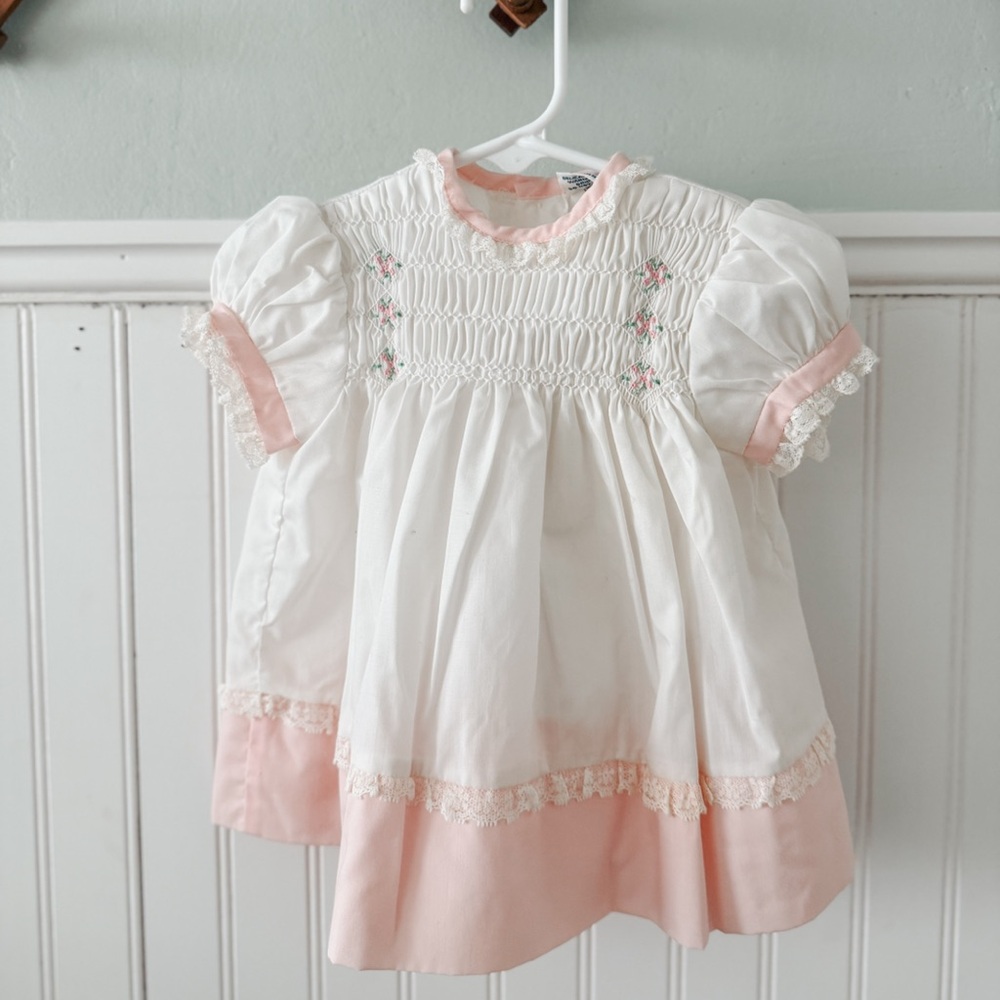 Polly Flinders Pink and White Vintage Baby Dress